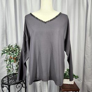 Juicy Couture Long Sleeve Top Cross Strap Back Size M Gray